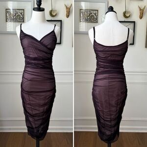 Kookai Ruched Midi Cocktail Homecoming Dress Deep Purple $120 2
